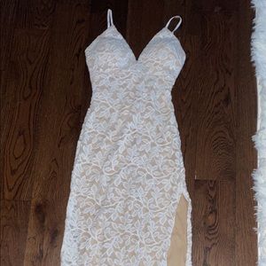 Long, white, sparkly small prom dress